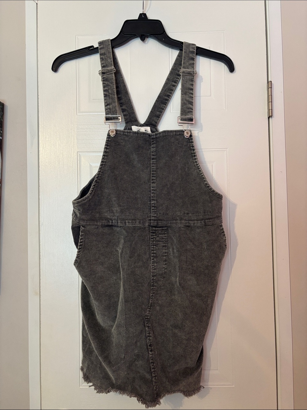 Cordorory Washed Black Denim Overall Dress with Raw Hem